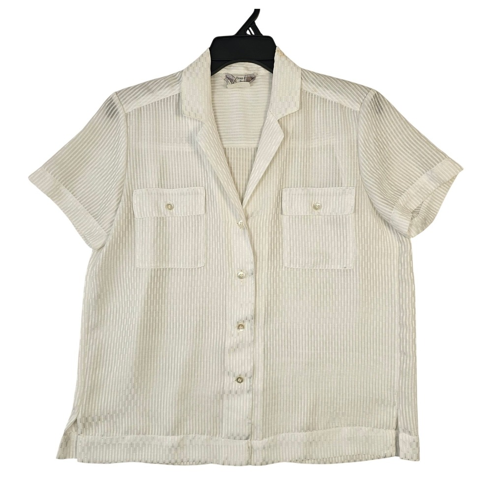 Evan-Picone Petites Vintage White Striped Short Sleeve Button Down Shirt Size 10
